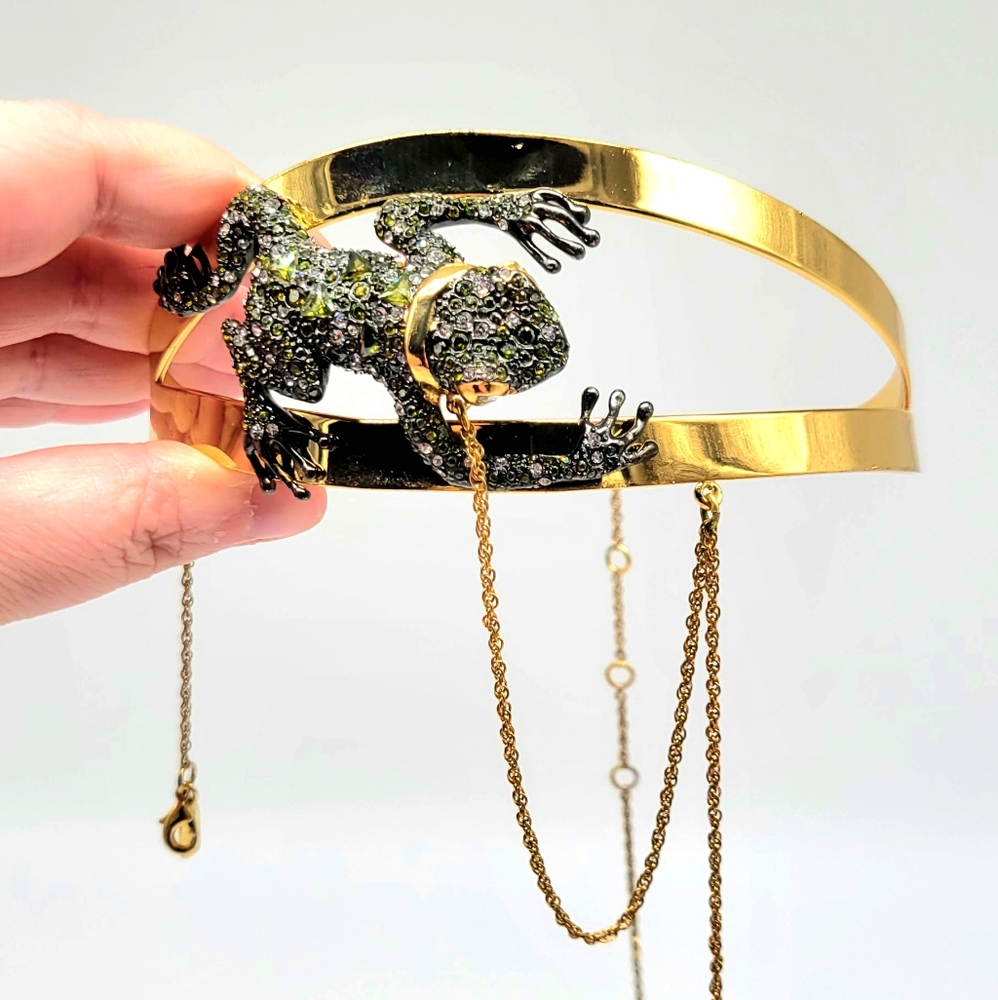 Vintage Alexis Bittar COUTURE Frog Choker w/ GENUINE GREEN TOURMALINE + Crystal